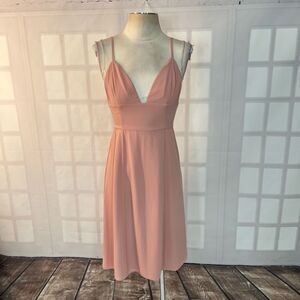 Fame and Partners Pink Plunging Neckline Knee Length Cocktail Dress Size 4